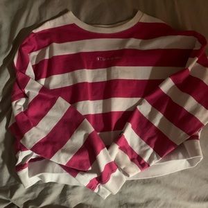 pink striped champion crewneck